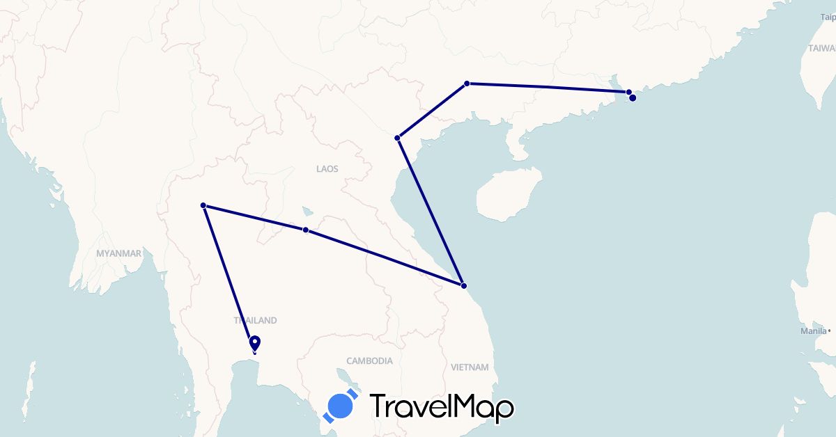 TravelMap itinerary: driving in China, Laos, Thailand, Vietnam (Asia)